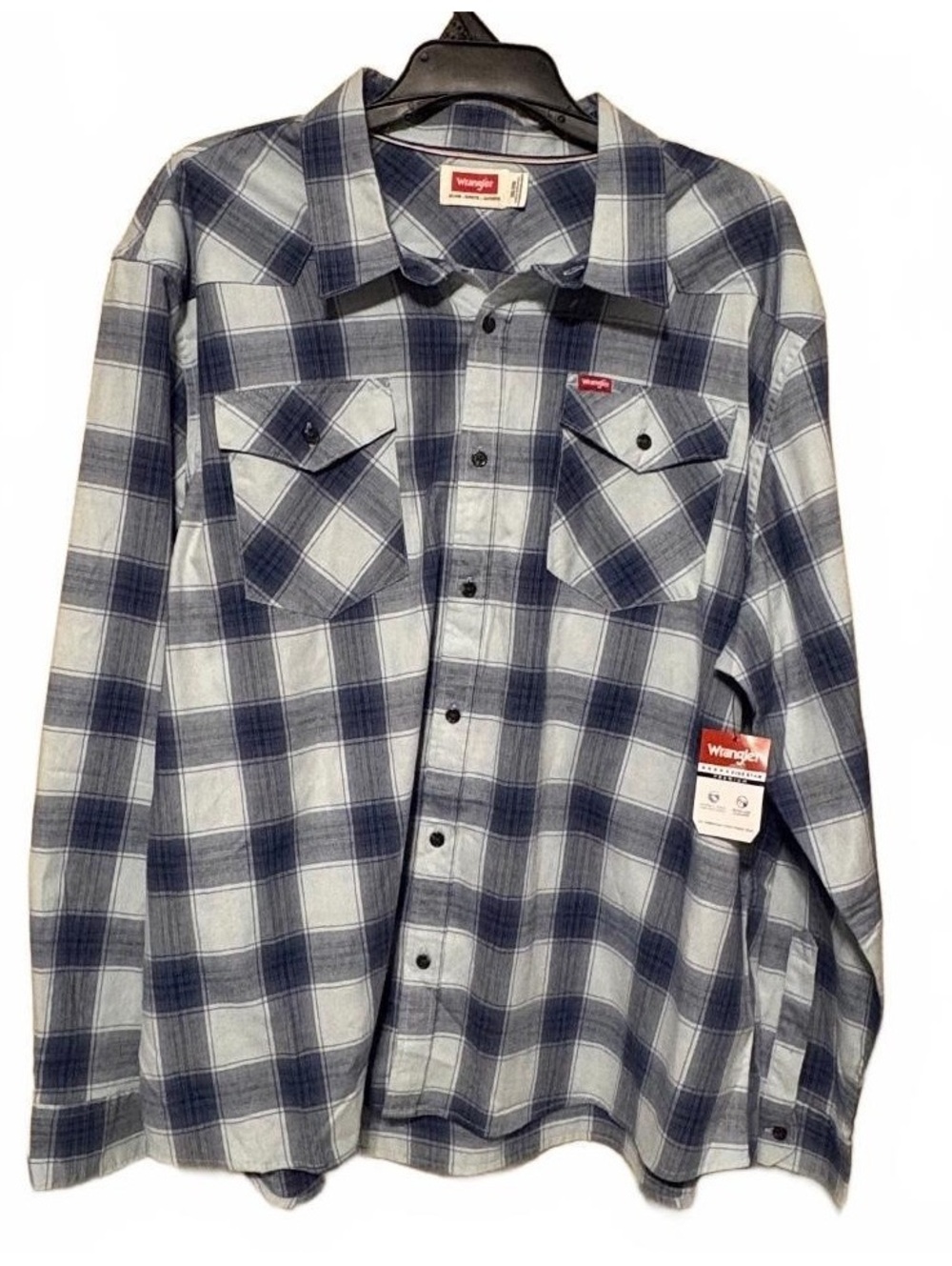 Wrangler Men's Long Sleeve Blue and White Plaid Shirt 3XL